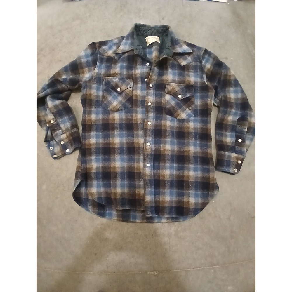Vintage Pendleton Western Plaid Wool Flannel Shirt Collar 70s Men L